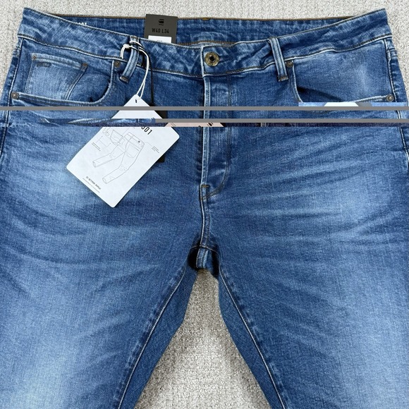 NWT G Star Raw Men's 40x34 3301 Slim Fit Button Fly Stretch Denim Blue Jeans - Picture 4 of 12